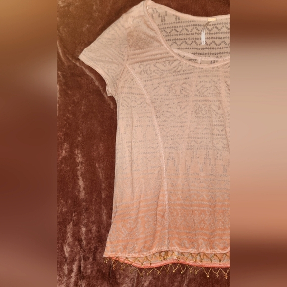 Free People XS Beaded Ombre Pink Peach Top - Picture 3 of 10